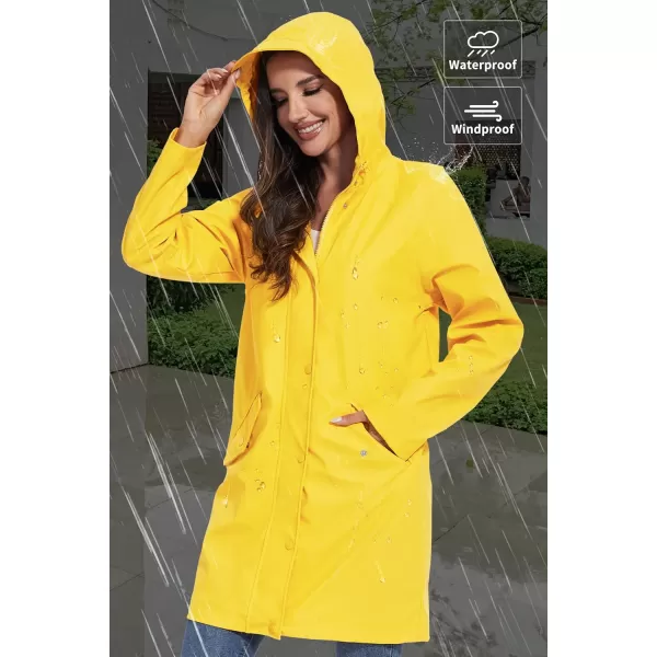 Fahsyee Raincoat Women Rain Jacket Waterproof Raincoat Hooded Windbreaker Outdoor Long ActiveLongyellowlw