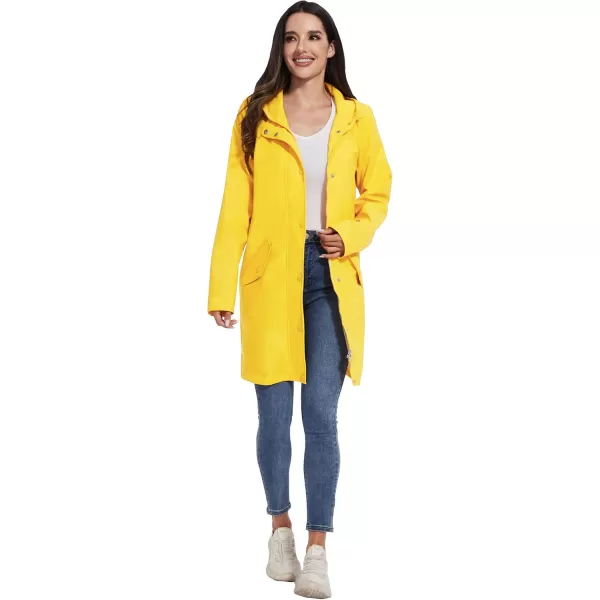 Fahsyee Raincoat Women Rain Jacket Waterproof Raincoat Hooded Windbreaker Outdoor Long ActiveLongyellowlw