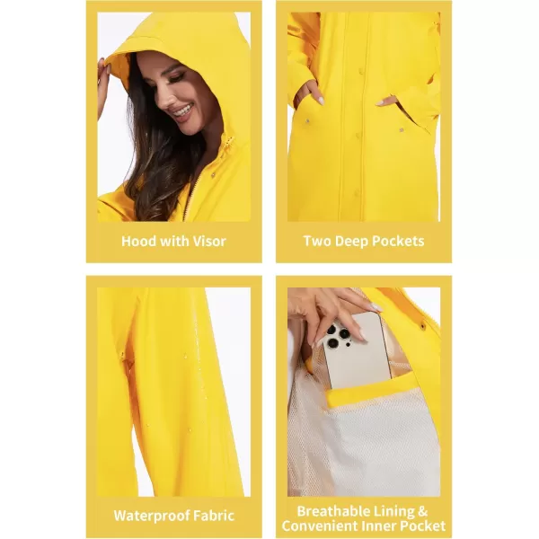 Fahsyee Raincoat Women Rain Jacket Waterproof Raincoat Hooded Windbreaker Outdoor Long ActiveLongyellowlw