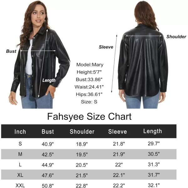 Fahsyee Women Faux Leather Shacket Moto Biker Shirts Loose Fit Blazer Long Sleeves Button Casual Jacket Plus Size SXXLBlack