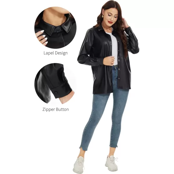 Fahsyee Women Faux Leather Shacket Moto Biker Shirts Loose Fit Blazer Long Sleeves Button Casual Jacket Plus Size SXXLBlacknm