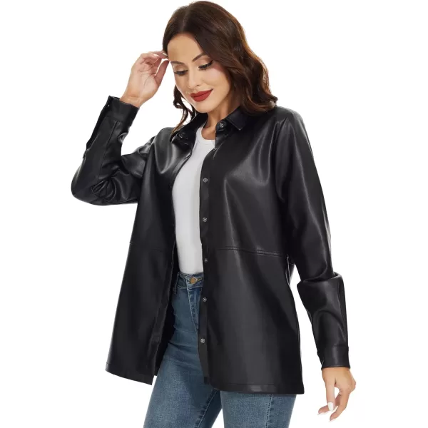 Fahsyee Women Faux Leather Shacket Moto Biker Shirts Loose Fit Blazer Long Sleeves Button Casual Jacket Plus Size SXXLBlacknm