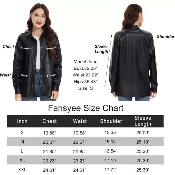 Fahsyee Women Faux Leather Shacket Moto Biker Shirts Loose Fit Blazer Long Sleeves Button Casual Jacket Plus Size SXXLBlacknm