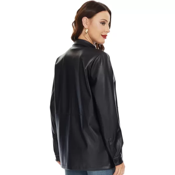 Fahsyee Women Faux Leather Shacket Moto Biker Shirts Loose Fit Blazer Long Sleeves Button Casual Jacket Plus Size SXXLBlacknm