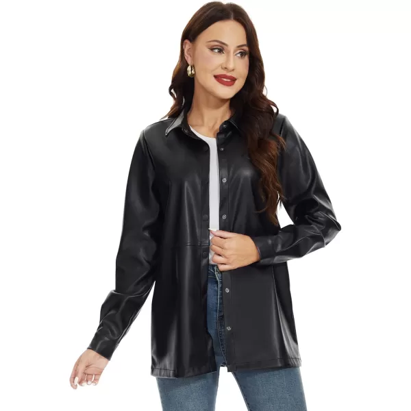 Fahsyee Women Faux Leather Shacket Moto Biker Shirts Loose Fit Blazer Long Sleeves Button Casual Jacket Plus Size SXXLBlacknm