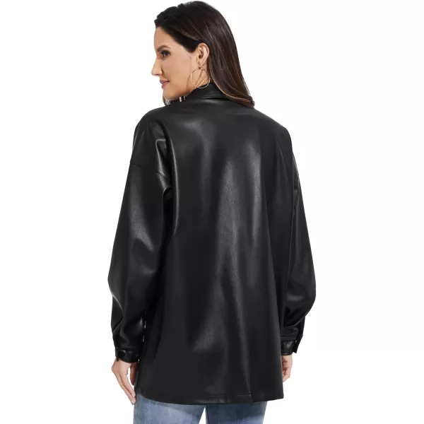 Fahsyee Women Faux Leather Shacket Moto Biker Shirts Loose Fit Blazer Long Sleeves Button Casual Jacket Plus Size SXXLBlacknmflanny