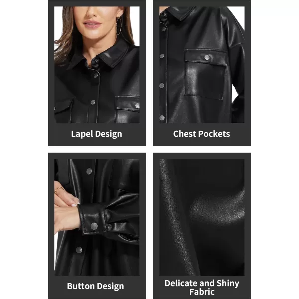 Fahsyee Women Faux Leather Shacket Moto Biker Shirts Loose Fit Blazer Long Sleeves Button Casual Jacket Plus Size SXXLBlacknmflanny