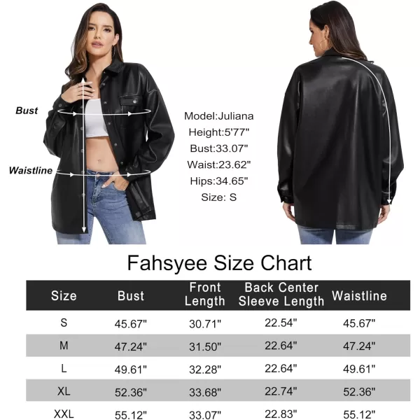 Fahsyee Women Faux Leather Shacket Moto Biker Shirts Loose Fit Blazer Long Sleeves Button Casual Jacket Plus Size SXXLBlacknmflanny