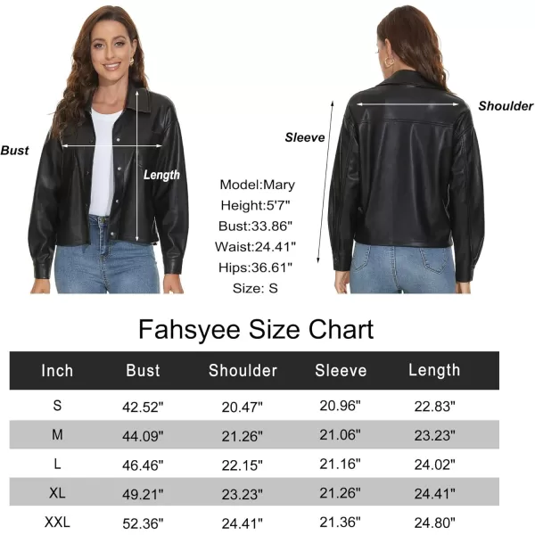 Fahsyee Women Faux Leather Shacket Moto Biker Shirts Loose Fit Blazer Long Sleeves Button Casual Jacket Plus Size SXXLJet Black
