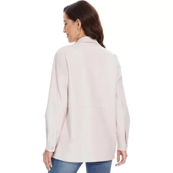 Fahsyee Women Faux Leather Shacket Moto Biker Shirts Loose Fit Blazer Long Sleeves Button Casual Jacket Plus Size SXXLWhitenm