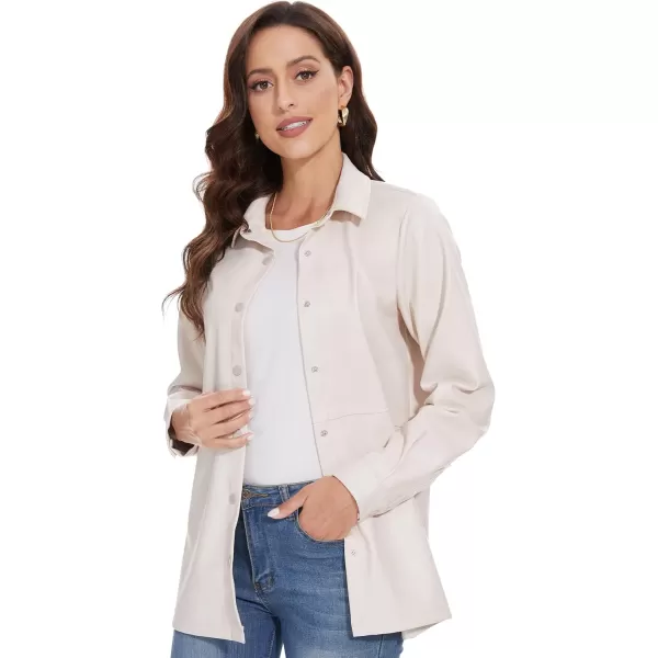 Fahsyee Women Faux Leather Shacket Moto Biker Shirts Loose Fit Blazer Long Sleeves Button Casual Jacket Plus Size SXXLWhitenm