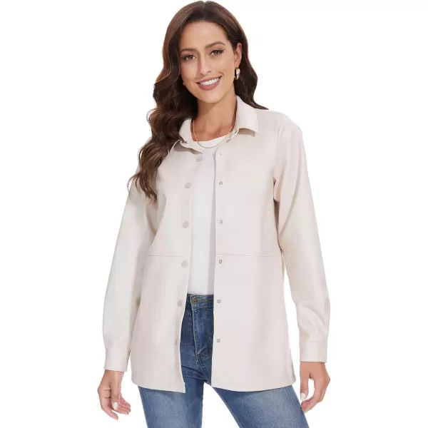 Fahsyee Women Faux Leather Shacket Moto Biker Shirts Loose Fit Blazer Long Sleeves Button Casual Jacket Plus Size SXXLWhitenm