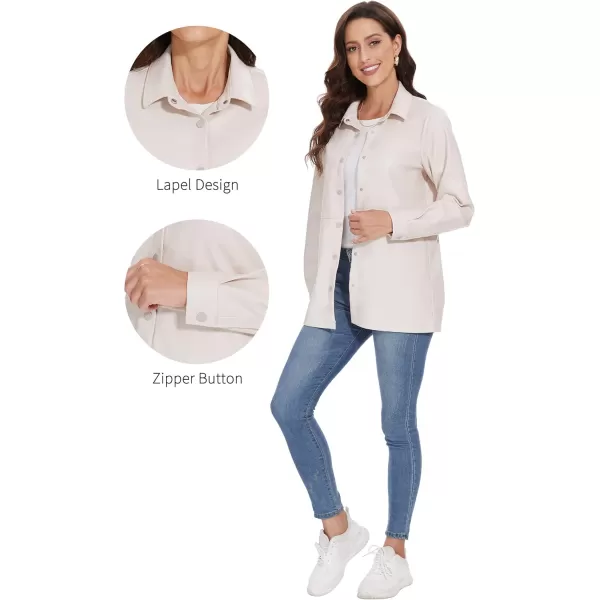 Fahsyee Women Faux Leather Shacket Moto Biker Shirts Loose Fit Blazer Long Sleeves Button Casual Jacket Plus Size SXXLWhitenm