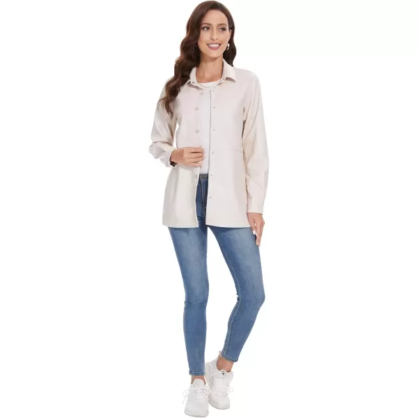 Fahsyee Women Faux Leather Shacket Moto Biker Shirts Loose Fit Blazer Long Sleeves Button Casual Jacket Plus Size SXXLWhitenm