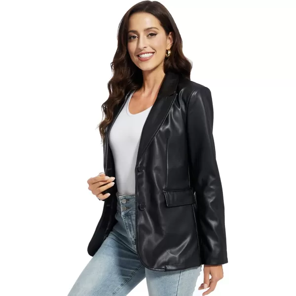 Fahsyee Womens Faux Leather Blazer Jackets Women Black Motorcycle Vintage Moto Biker Coat Vegan Pleather Fashion SXXLBlack
