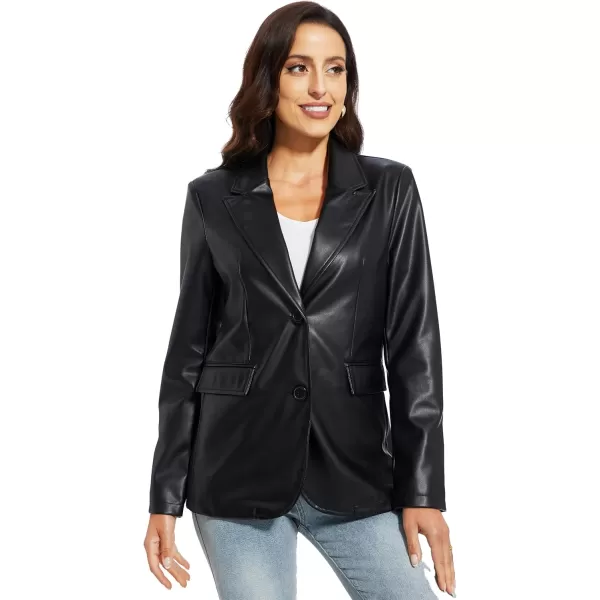 Fahsyee Womens Faux Leather Blazer Jackets Women Black Motorcycle Vintage Moto Biker Coat Vegan Pleather Fashion SXXLBlack