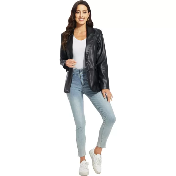 Fahsyee Womens Faux Leather Blazer Jackets Women Black Motorcycle Vintage Moto Biker Coat Vegan Pleather Fashion SXXLBlack