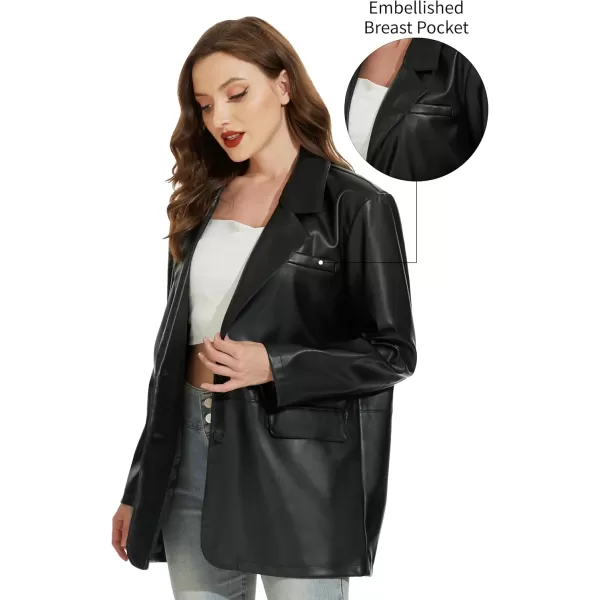 Fahsyee Womens Faux Leather Blazer Jackets Women Black Motorcycle Vintage Moto Biker Coat Vegan Pleather Fashion SXXLBlackvm