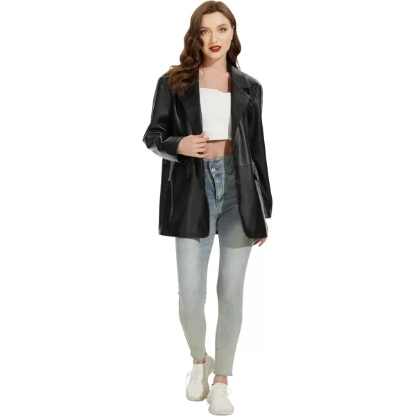 Fahsyee Womens Faux Leather Blazer Jackets Women Black Motorcycle Vintage Moto Biker Coat Vegan Pleather Fashion SXXLBlackvm