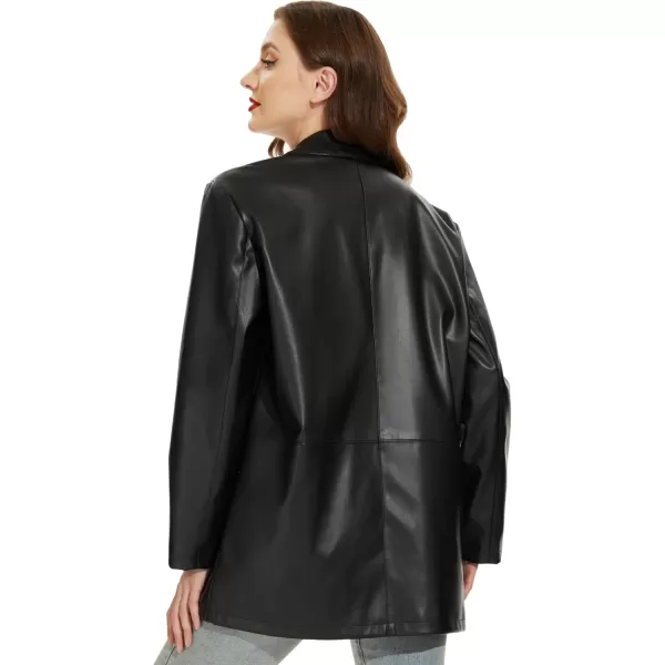Fahsyee Womens Faux Leather Blazer Jackets Women Black Motorcycle Vintage Moto Biker Coat Vegan Pleather Fashion SXXLBlackvm