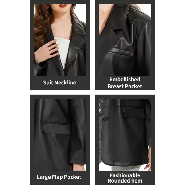 Fahsyee Womens Faux Leather Blazer Jackets Women Black Motorcycle Vintage Moto Biker Coat Vegan Pleather Fashion SXXLBlackvm