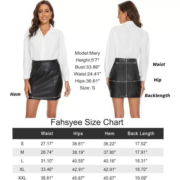 Fahsyee Womens Faux Leather Skirt Hip High Waisted Stretchy Zipper Mini ALine Pencil Short Plus Size SXXL01black