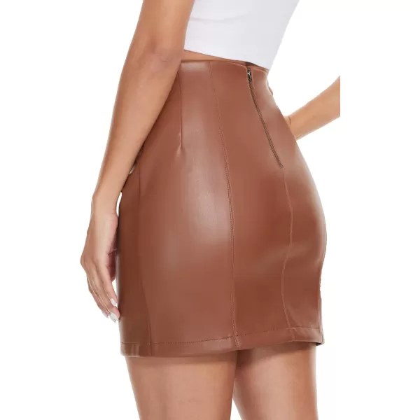 Fahsyee Womens Faux Leather Skirt Hip High Waisted Stretchy Zipper Mini ALine Pencil Short Plus Size SXXL01brown