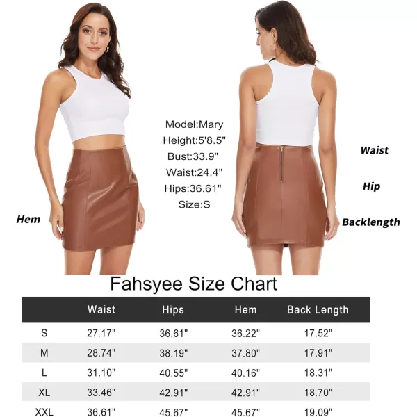 Fahsyee Womens Faux Leather Skirt Hip High Waisted Stretchy Zipper Mini ALine Pencil Short Plus Size SXXL01brown