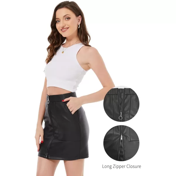 Fahsyee Womens Faux Leather Skirt Hip High Waisted Stretchy Zipper Mini ALine Pencil Short Plus Size SXXLBlack05