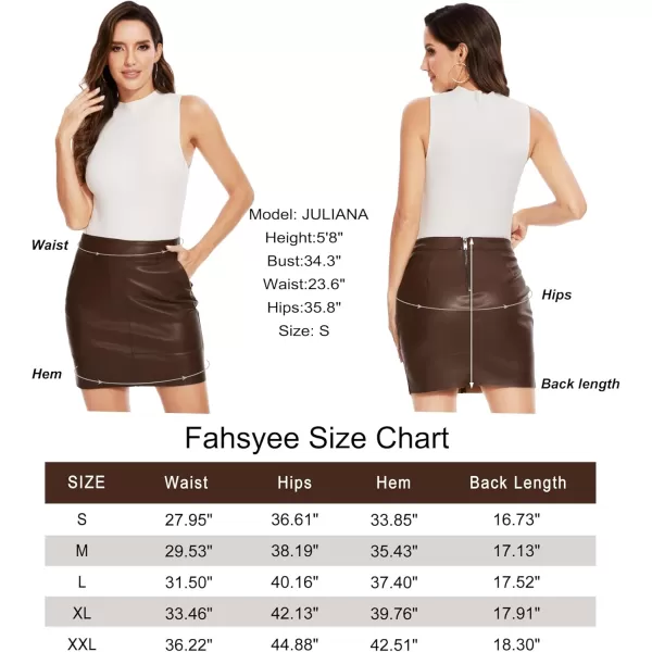 Fahsyee Womens Faux Leather Skirt Hip High Waisted Stretchy Zipper Mini ALine Pencil Short Plus Size SXXLCoffee