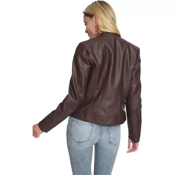 Fahsyee Zip Leather Jackets for Women Motorcycle Faux PU Moto Biker Outwear CoatCoffee