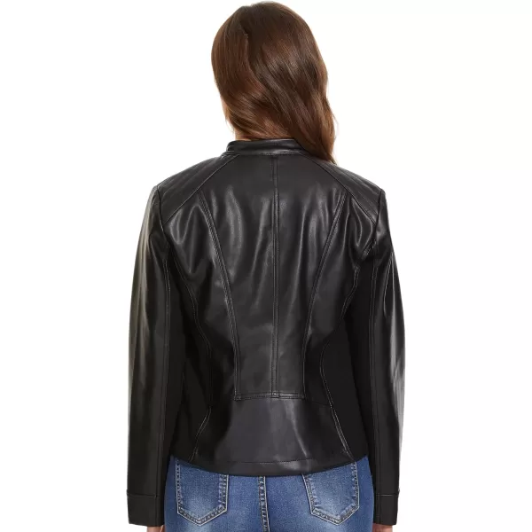 Fahsyee Zip Leather Jackets for Women Motorcycle Faux PU Moto Biker Outwear CoatGlossy Black