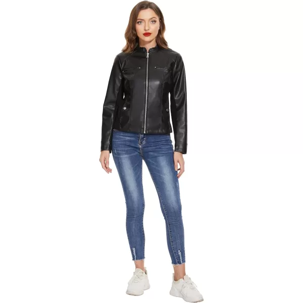 Fahsyee Zip Leather Jackets for Women Motorcycle Faux PU Moto Biker Outwear CoatGlossy Black