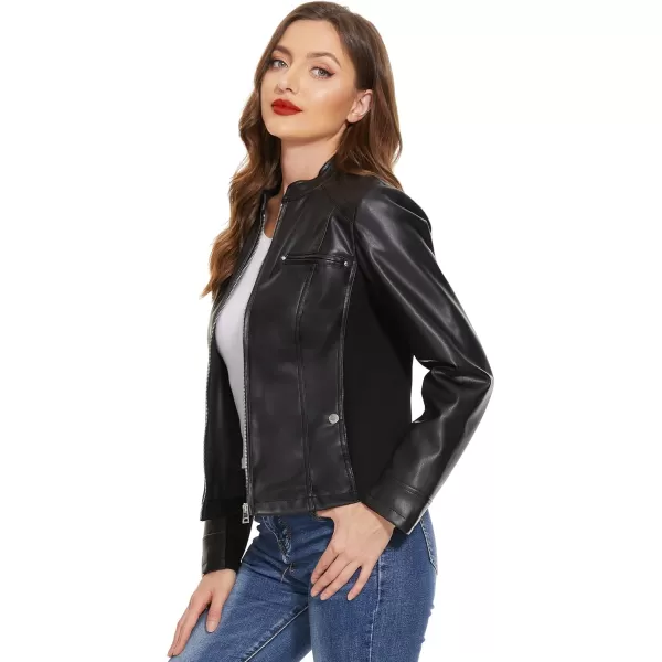 Fahsyee Zip Leather Jackets for Women Motorcycle Faux PU Moto Biker Outwear CoatGlossy Black