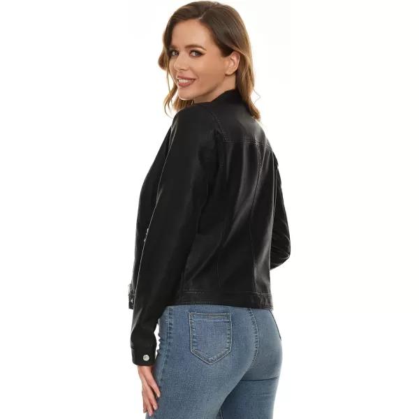 Fahsyee Zip Leather Jackets for Women Motorcycle Faux PU Moto Biker Outwear CoatInk Black