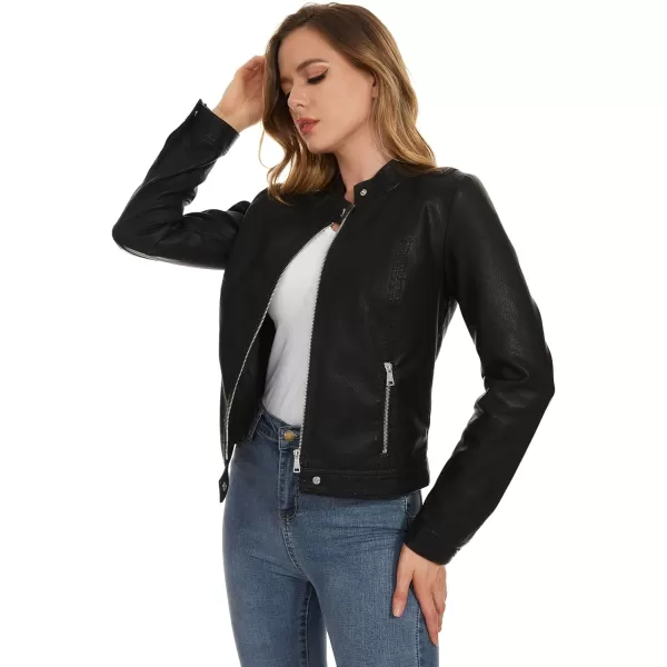 Fahsyee Zip Leather Jackets for Women Motorcycle Faux PU Moto Biker Outwear CoatInk Black