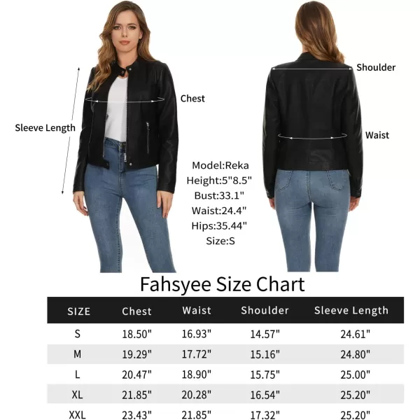 Fahsyee Zip Leather Jackets for Women Motorcycle Faux PU Moto Biker Outwear CoatInk Black