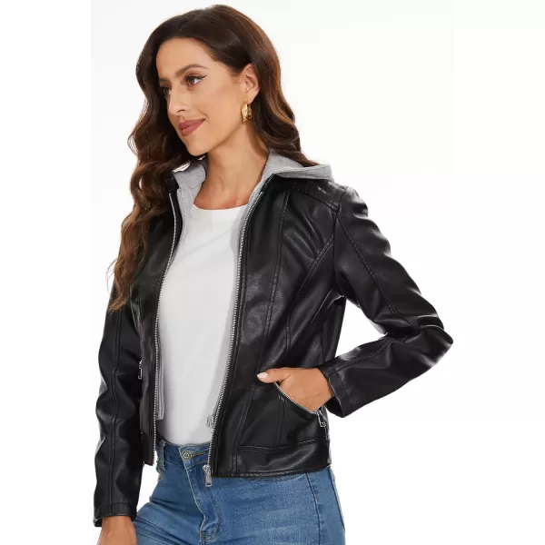 Fahsyee Zip Leather Jackets for Women Motorcycle Faux PU Moto Biker Outwear CoatJet Black