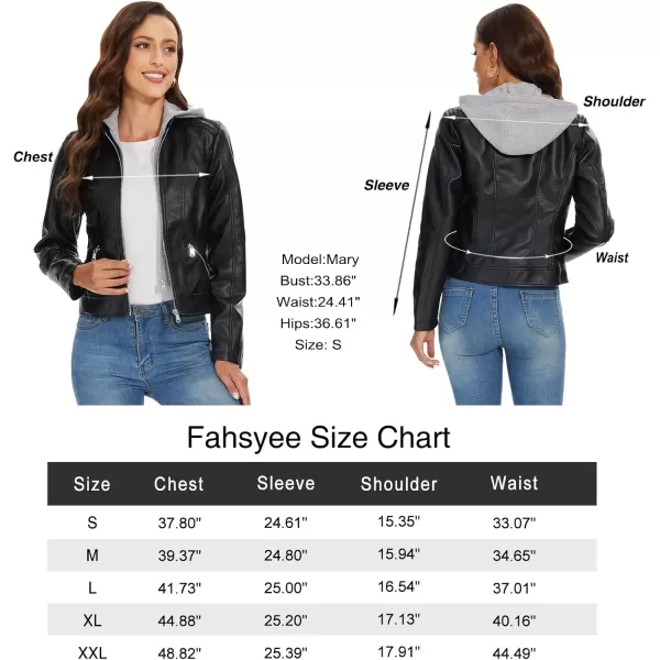 Fahsyee Zip Leather Jackets for Women Motorcycle Faux PU Moto Biker Outwear CoatJet Black