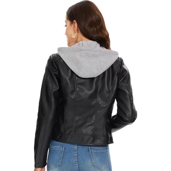 Fahsyee Zip Leather Jackets for Women Motorcycle Faux PU Moto Biker Outwear CoatJet Black