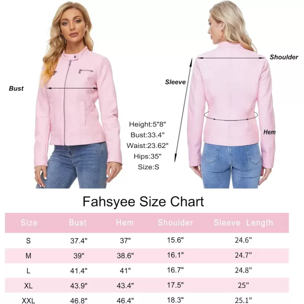 Fahsyee Zip Leather Jackets for Women Motorcycle Faux PU Moto Biker Outwear CoatPink