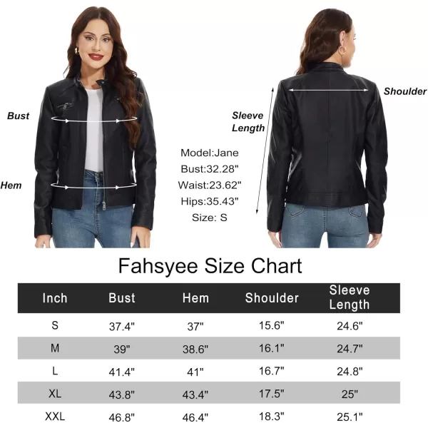 Fahsyee Zip Leather Jackets for Women Motorcycle Faux PU Moto Biker Outwear CoatPure Black