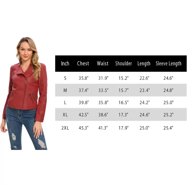 Fahsyee Zip Leather Jackets for Women Motorcycle Faux PU Moto Biker Outwear CoatRust Red