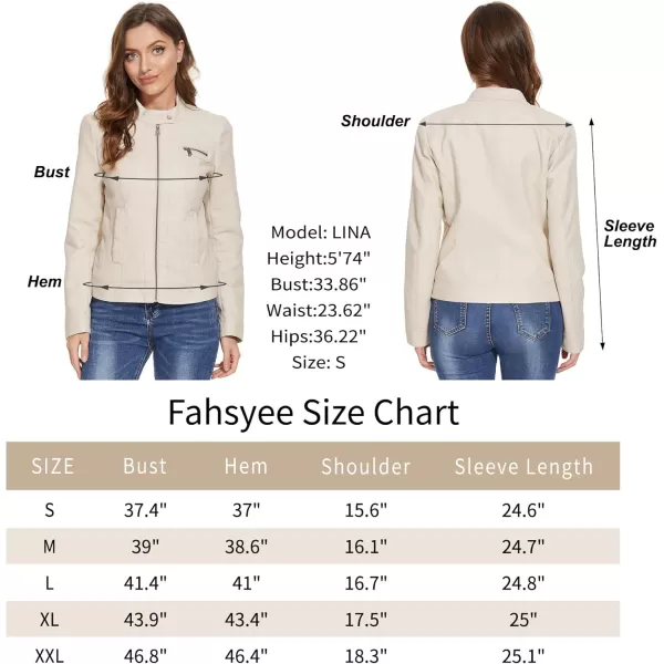 Fahsyee Zip Leather Jackets for Women Motorcycle Faux PU Moto Biker Outwear CoatWhite