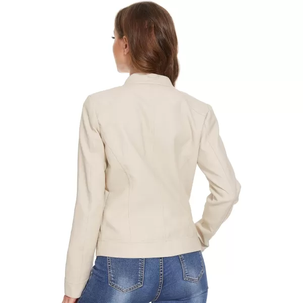Fahsyee Zip Leather Jackets for Women Motorcycle Faux PU Moto Biker Outwear CoatWhite