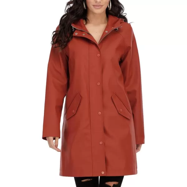 Fahsyee Raincoat Women Rain Jacket Waterproof Raincoat Hooded Windbreaker Outdoor Long ActiveBrick Red