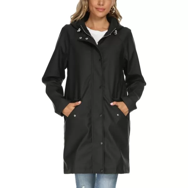 Fahsyee Raincoat Women Rain Jacket Waterproof Raincoat Hooded Windbreaker Outdoor Long ActiveLongblack