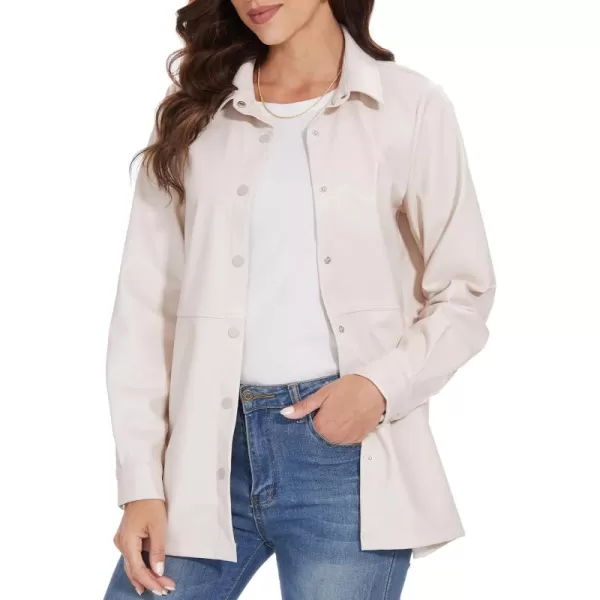 Fahsyee Women Faux Leather Shacket Moto Biker Shirts Loose Fit Blazer Long Sleeves Button Casual Jacket Plus Size SXXLWhitenm