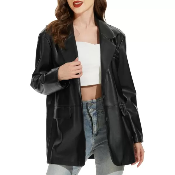Fahsyee Womens Faux Leather Blazer Jackets Women Black Motorcycle Vintage Moto Biker Coat Vegan Pleather Fashion SXXLBlackvm