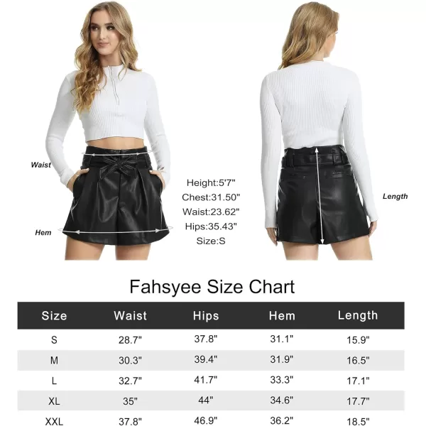 Fahsyee Black Faux Leather Shorts Women High Waisted Casual Wide Leg Size SXXLBlack